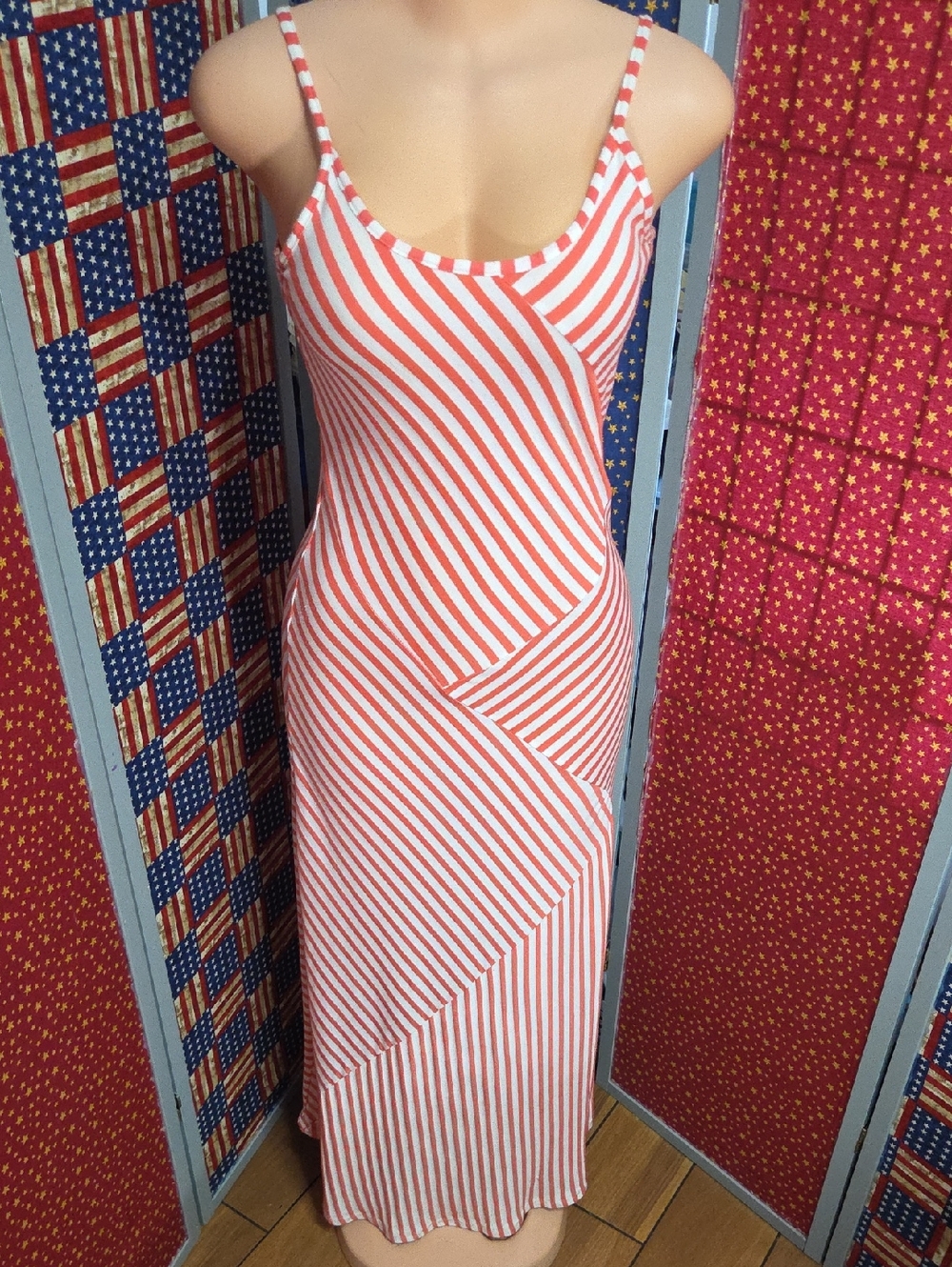 Striped Red and White Spaghetti Strap Maxi Dress